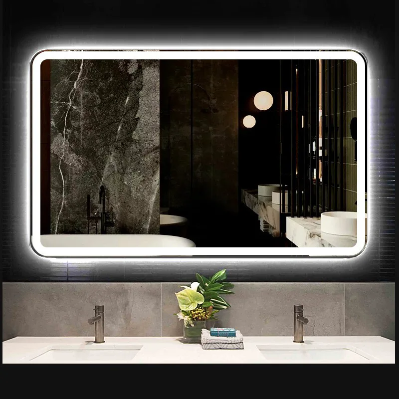 Smart Demist Rectangular Bath Mirror 19.7 by 27.6 Inch LED Backlit Adjustable Lighting Anti-Fog Wall Hanging Makeup Mirror