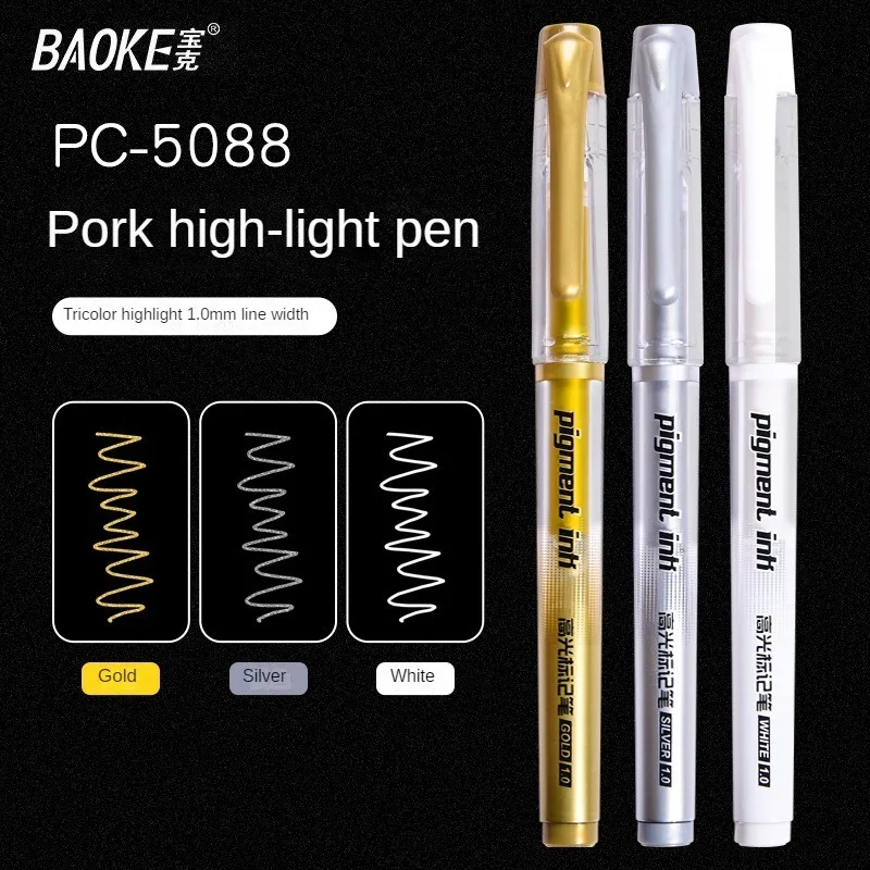 6PCS highlighter pen, 1.0mm tungsten nib gold silver white highlighter pen, can be used for painting and crafting glitter pens