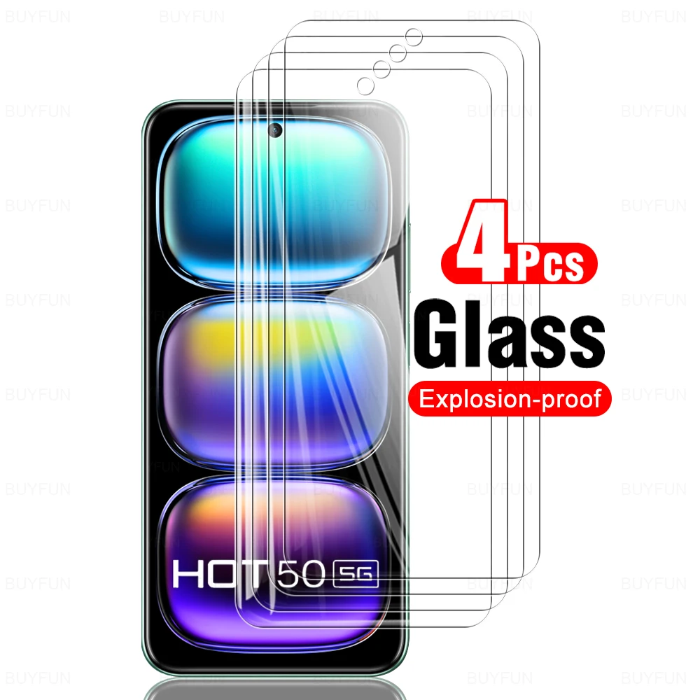 4Pcs Clear Tempered Glass For Infinix Hot 50 5G 2024 Protective Film 50i Infini Hot50 Pro 4G 50Pro Hot50pro HD Screen Protector