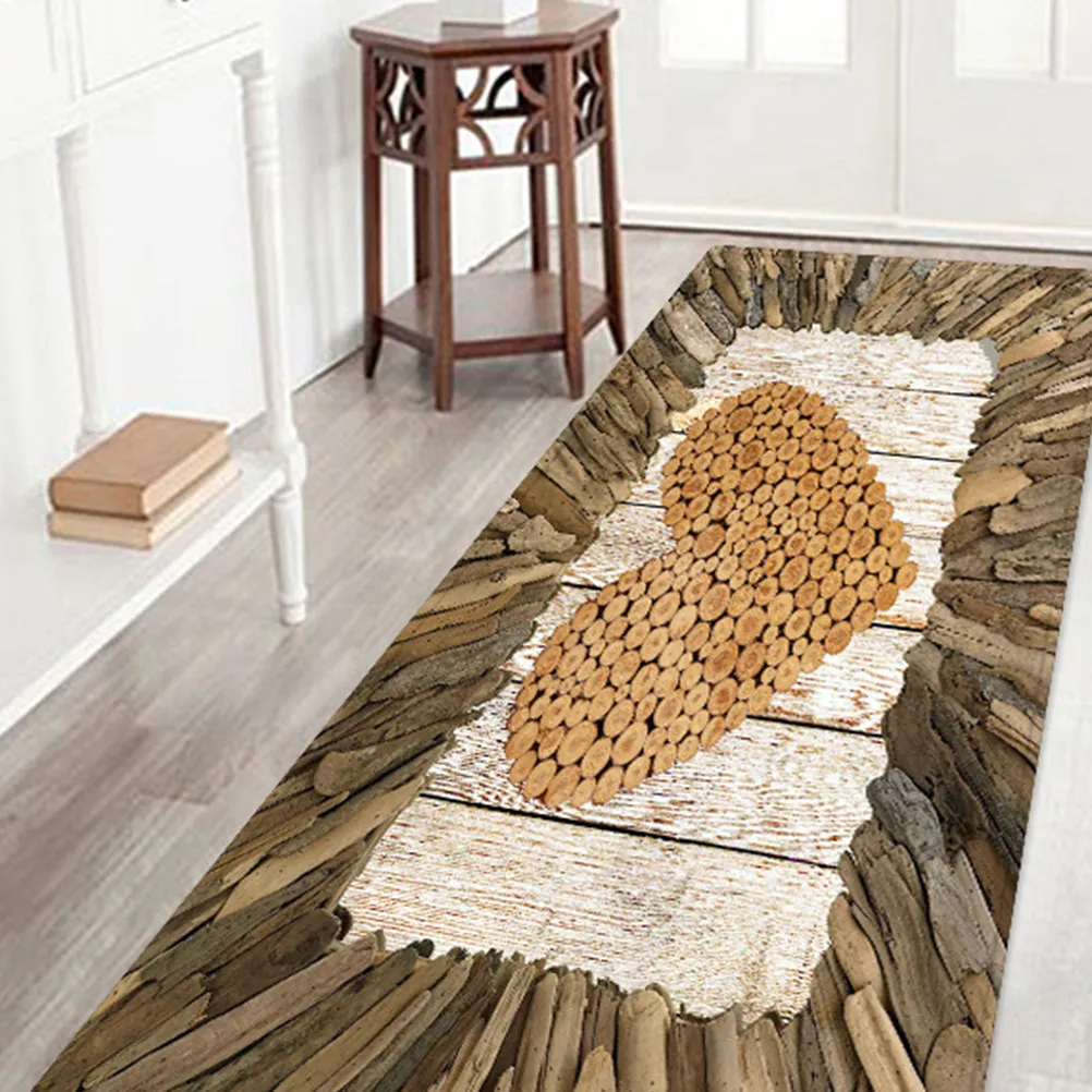 

120Cm Wooden Pattern Floor Mat Non-Slip For Bathroom Bedroom Shower Tub Living Room Dorm Poolside Foot Decor