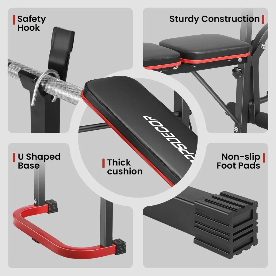 مجموعة مقاعد البدلاء القابلة للتعديل مع وسادة تجعيد لمطور الساق، مجموعة ضغط كاملة الجسم مع رف القرفصاء لصالة الألعاب الرياضية المنزلية #5