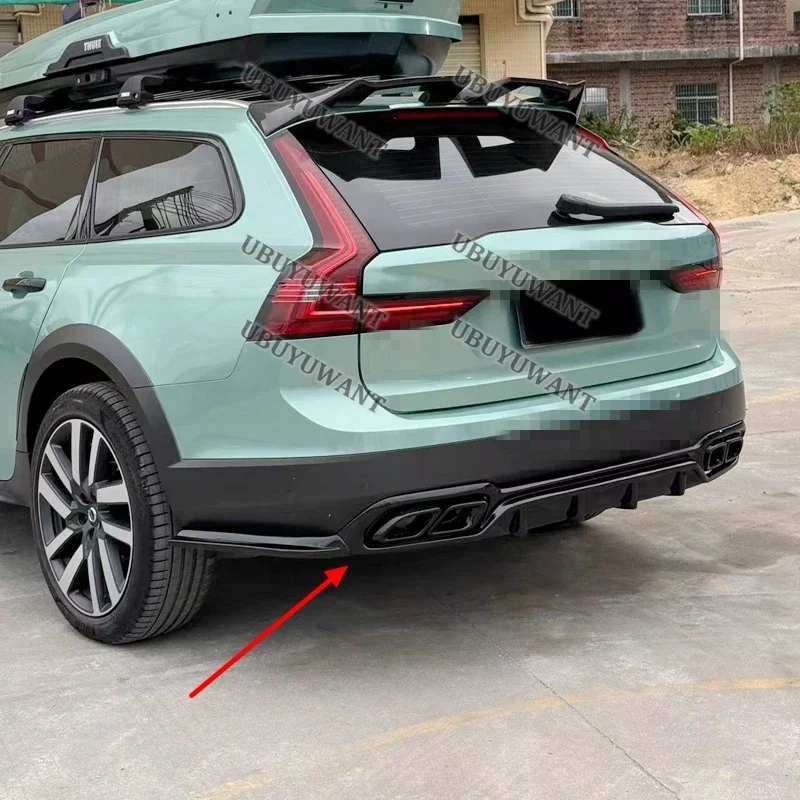 For VOLVO V90 Cross Country T5 B5 AWD 2017+ Matt Black/Glossy Black Rear Bumper Trunk Lip Spoiler Diffsuer With 2PCS Wrap Angle