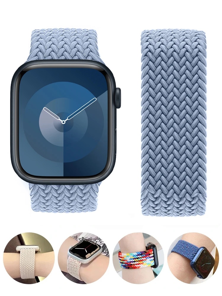 Ремешок соло Плетеный для Apple watch Band 44 мм 45 мм 42 мм 40 мм 38 мм 41 мм Ultra 2 49 мм, браслет для iwatch Series 9 SE 8 7 6