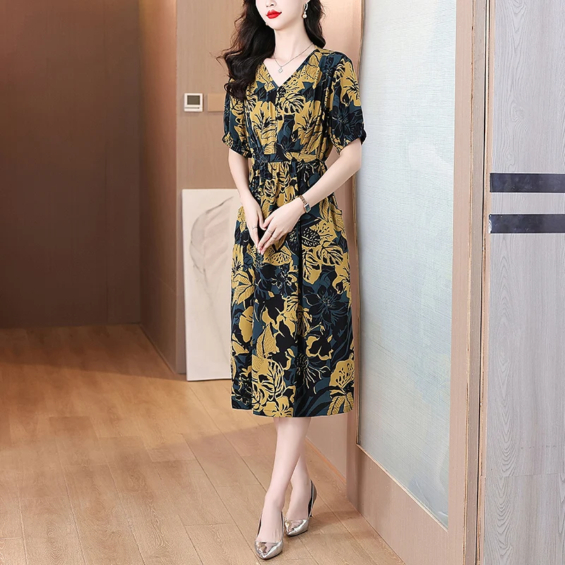 Letnie damskie satynowe Vintage luksusowe sukienki bandażowe typu Bodycon 2025 biurowa czarna kwiecista jedwabna sukienka Midi elegancka Casual Night Party Vestidos