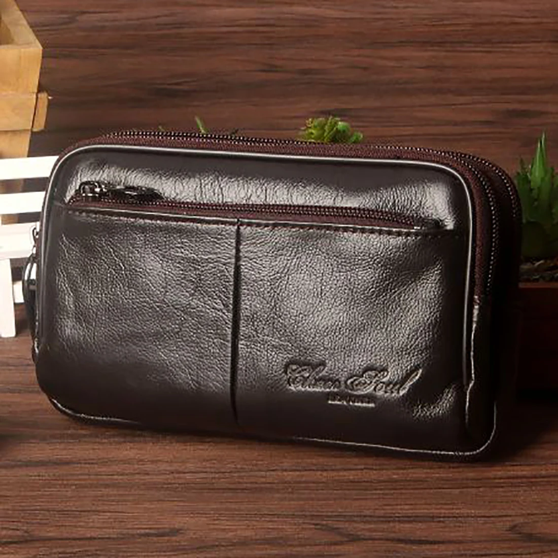 Real Genuine Leather Clutch Bag Casual Business Men Cell Phone Case Hip Bum Hook Loops Skin Belt Waist Fanny Bags Purse Pouch