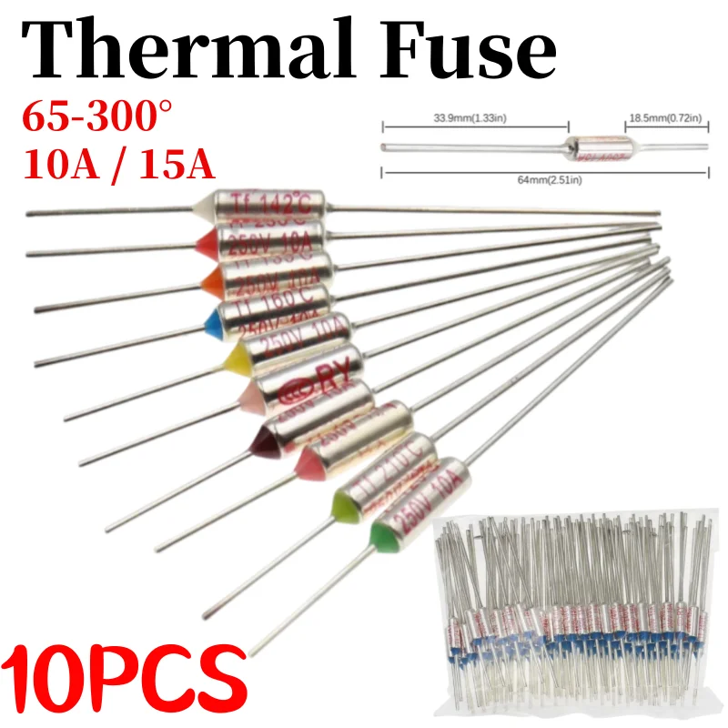 TF Thermal Fuse RY 10A 15A 250V Temperature 65C 73C75C 85C 100C 110C 120C 130C 152C 165C 172C 185C 192C 200C 216C 240C 280C 300C