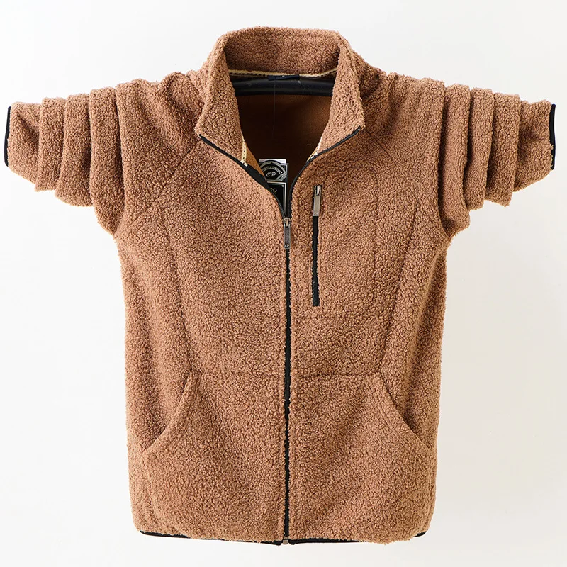 

Men Autumn Winter Warm Jacket High Quality Teddy Velvet Thickened Coat Plush Windproof Zipper Outdoor Jacket Plus Size 6XL 7XL