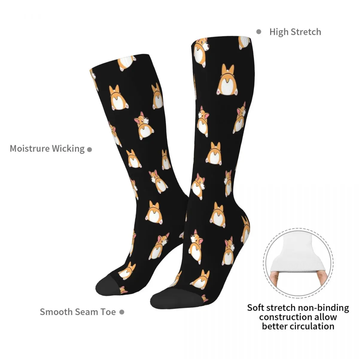 Calcetines oscuros con patrón de trasero Corgi para hombre y mujer, medias divertidas y bonitas de alta calidad, estilo Harajuku, para todas las estaciones, accesorios para regalos, Unisex