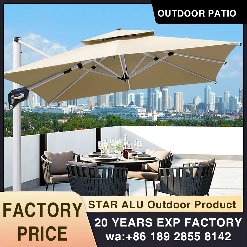 

Custom Outdoor Aluminum Patio Garden Umbrellas Cantilever Square 3m Solar LED Courtyard Parasols Large Roman Umbrella