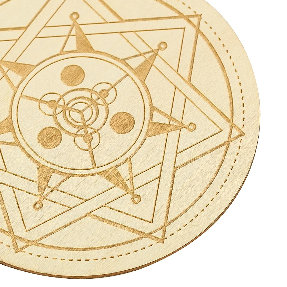 Plateau de jeu de table hexagramme en bois rond Anti-brûlure sous-verre cristal Base d'affichage gravée au Laser tableaux d'affichage de Divination 11cm