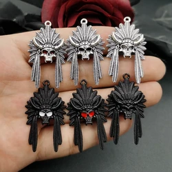 5pcs 42*24mm Antique Gothic Silver Color Indian Chiefs Skull Charms Pendant Alloy Charms for Jewelry Making DIY Jewelry Findings