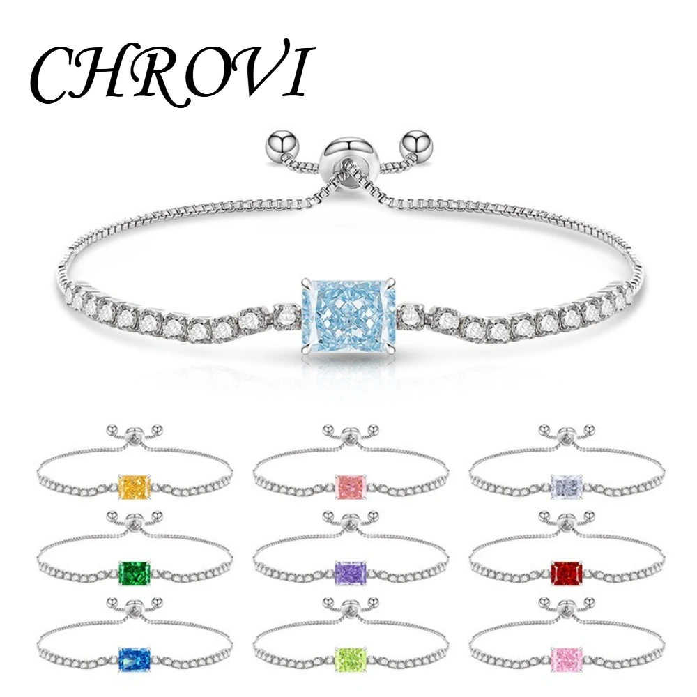 Luxury-Style 925 Sterling Silver Hot-selling Color-Beaded Ice Flower Pull-Out Bracelet Ultra-Shiny Fashion Jewelry Gift