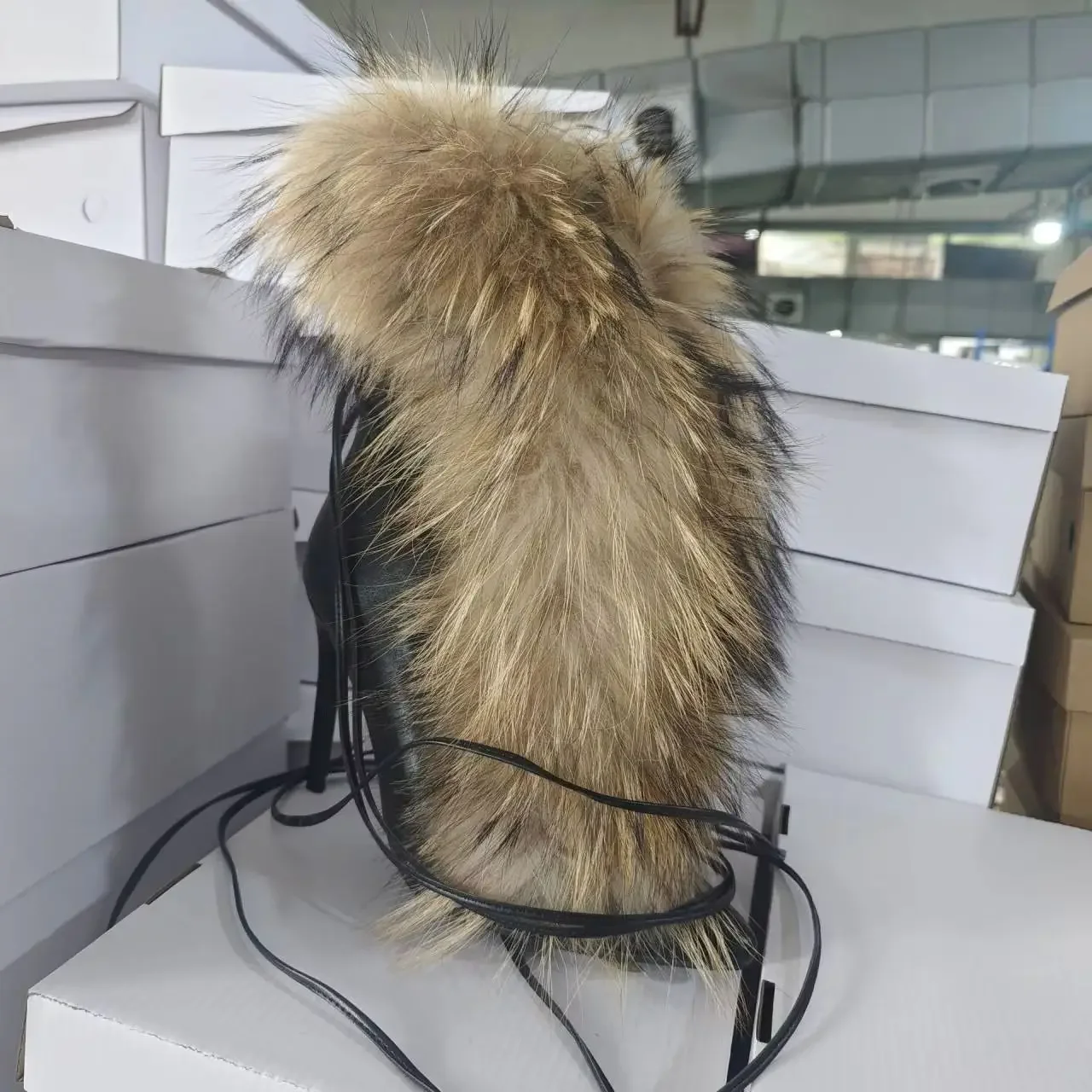 2026 Winter Fur Warm Fashion Boots Pointed Toe Super High Heel Thin Heels Catwalk Ankle Boots Ankle Strap Black Boot