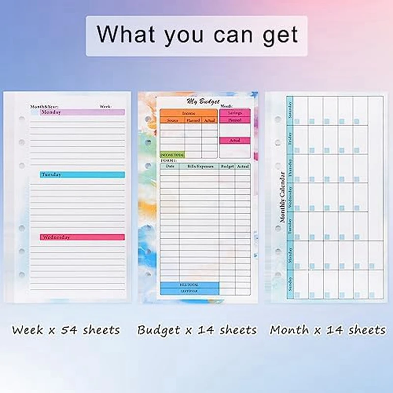 A6 Budget Planner Refill 82 Sheets Monthly Weekly Planner Notepad 6 Hole For A6 Binder Cover Save