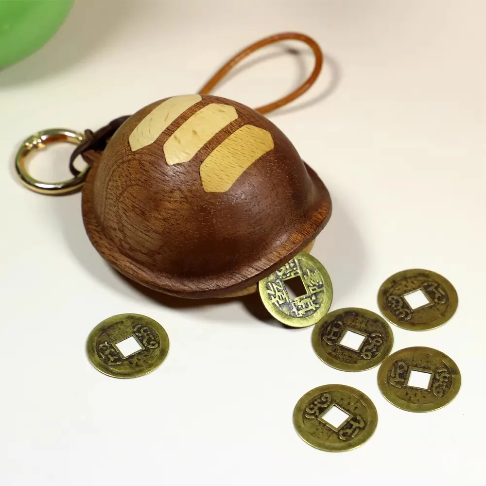 Wooden Stress Relief Toy， Solid Wood Turtle Shell Figurine， Feng Shui Divination Ornament for Desk， Creative Squishy for Anxi