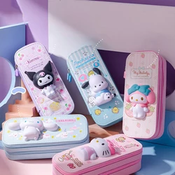 Sanrio Cartoon PU Large Capacity Pencil Case HelloKitty Cinnamoroll Melody School Pencils Bag Pouch Pen Case Supplies Stationery