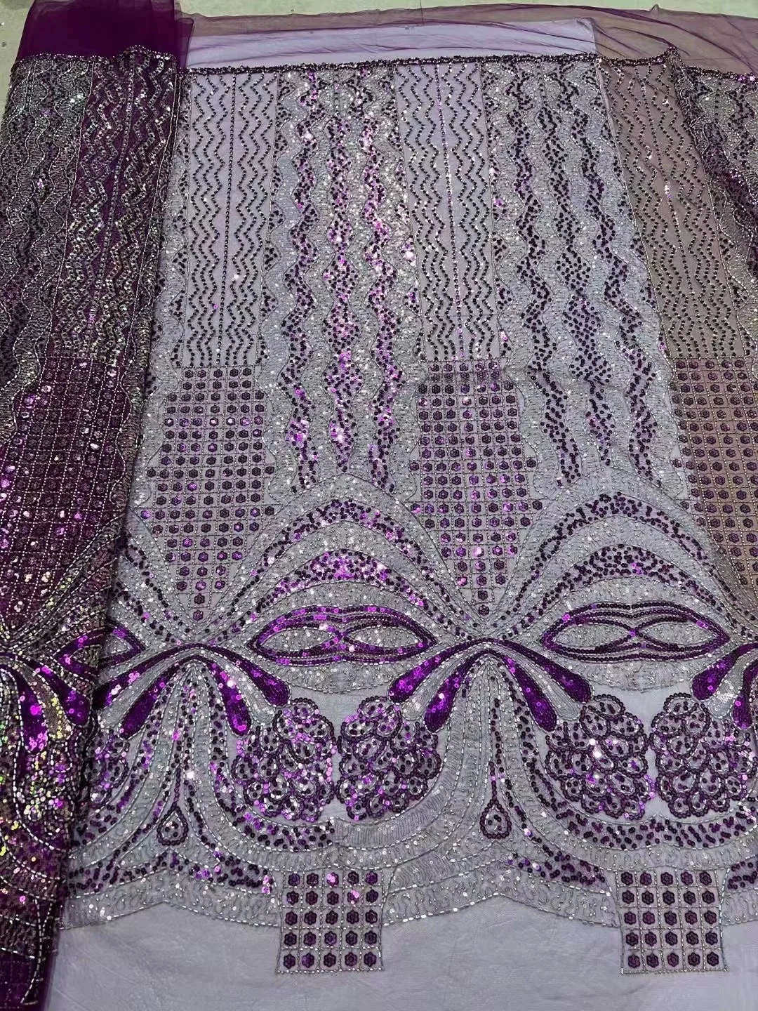 

African Sequins beads Lace Fabric 2024 High Quality Embroidery Handmade Sequence Beaded Lace Fabric For Bridal Material