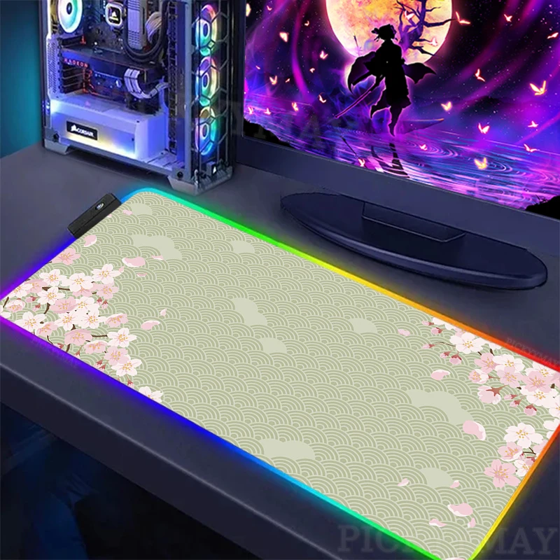 Large RGB Mouse Mat LED Gaming Mousepad Big Luminous Desk Pad Purple Desk Mats Backlit Sakura Mouse Pads Gamer Mousepads