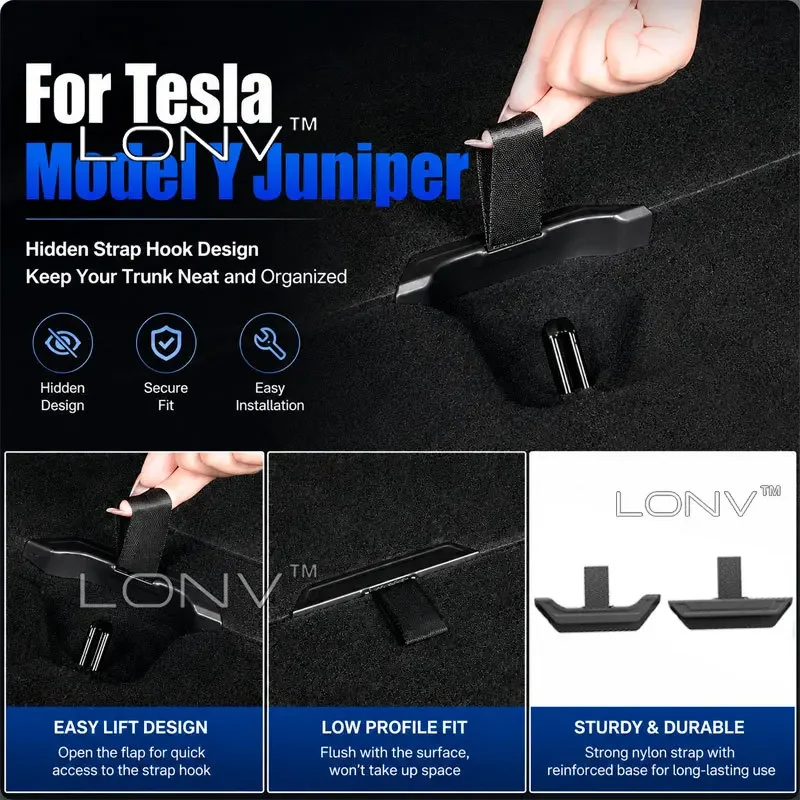 For Tesla Model Y Juniper 2025 2026+ Car Rear Trunk Rope Draw String Hook Loop Open Tail Box Cover Handle Pull Strap Accessories