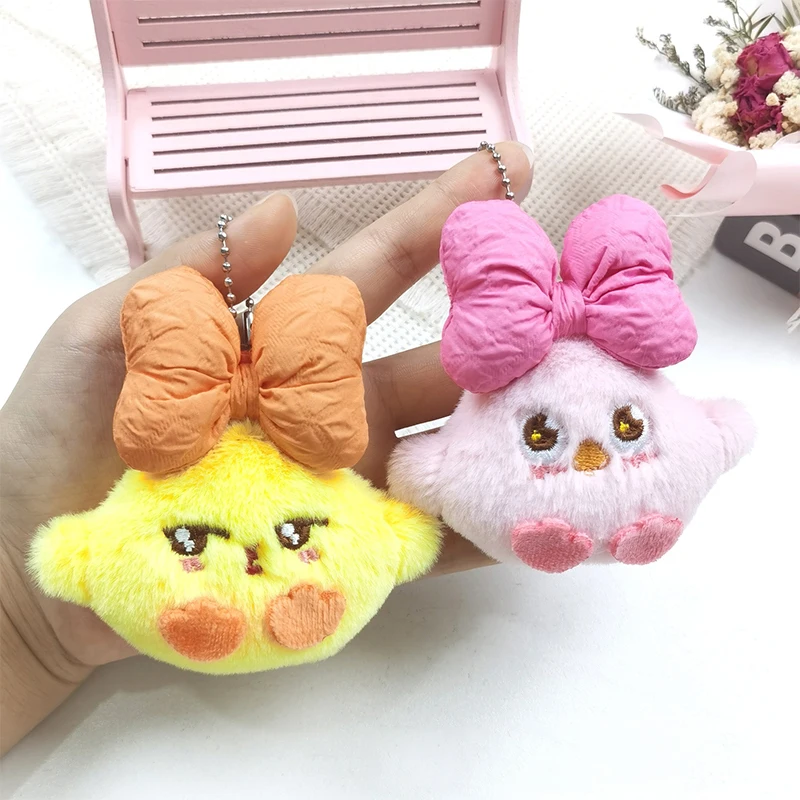 Kawaii Cute Bow Chicken Keychain Cartoon Funny Animals Plush Doll Keychain Pendant Backpack Decoration Accessories Gifts