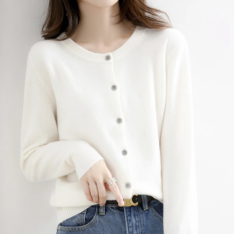 Frauen Pullover Strickjacken Herbst weiche Einzel knöpfe O-Ausschnitt offener Stich solide Grundlagen feines Garn Outwear Strick mantel