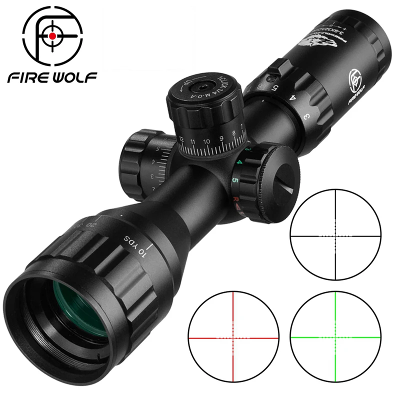 

Fire Wolf 3-9X32 Rifle Scope with Red Green Illuminated Cross Hunting Tactical Optical Scope Range Air Gun Pocket Mirror Sight