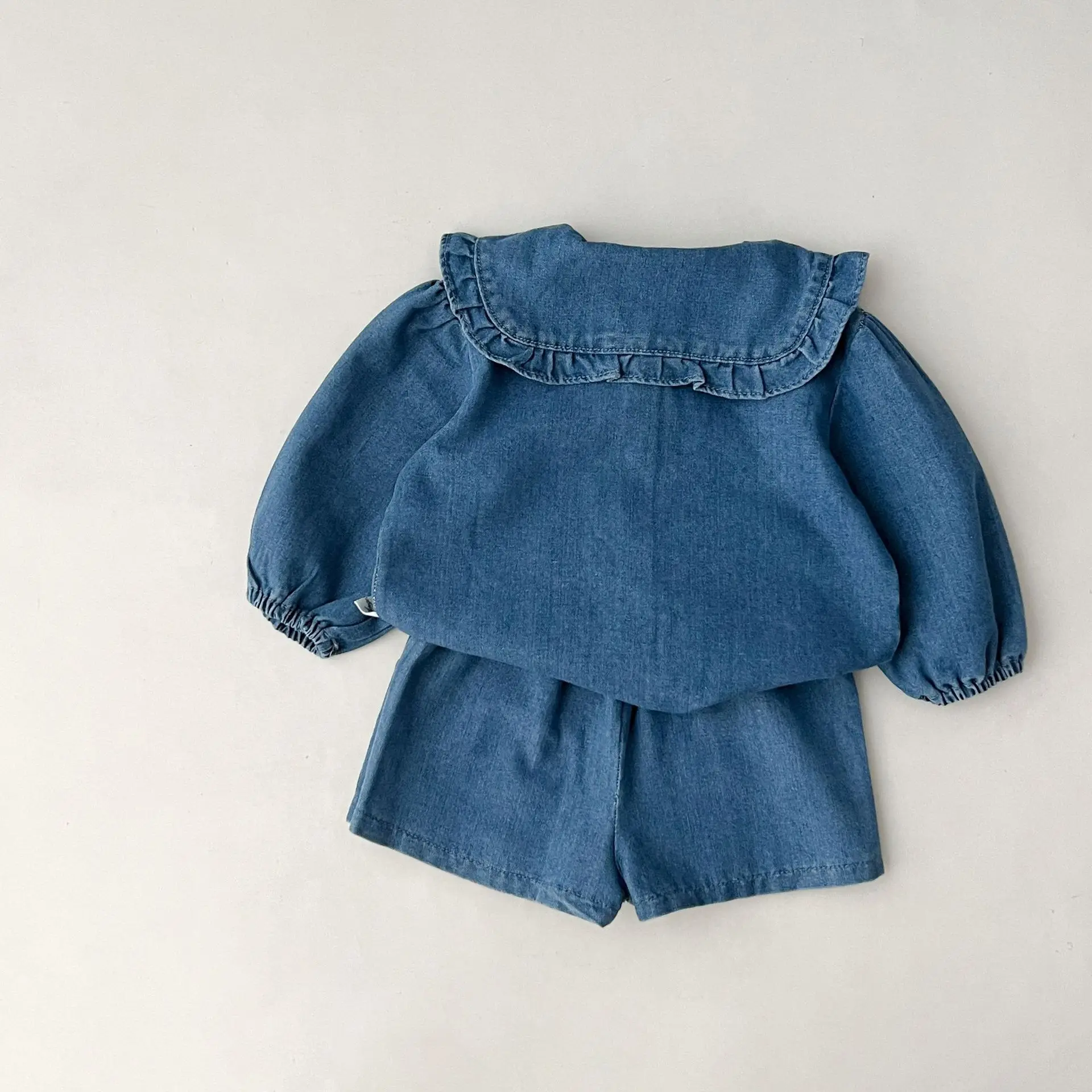 fashionable childrens set denim top+jeans short Korean version girl casual sports two-piece set 0-6 year old childrens cloth