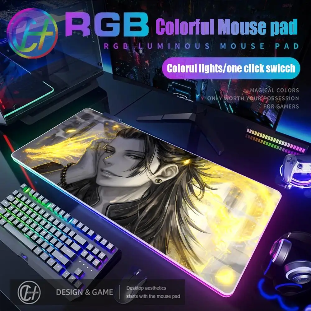 

HYBXAXC Jujutsu Kaisen Geto Mouse Pad RGB Gaming Mouse Pad Desk Mat HD Gamer Large LED Light XXL 90X40CM Mouse Pad