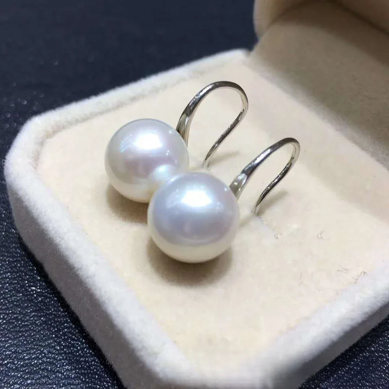 Pearl Earrings Genuine Natural 10-11mm Sea Pearl 925 Sterling Silver Earrings Jewelry Free Shipping for Wemon Wedding Gift