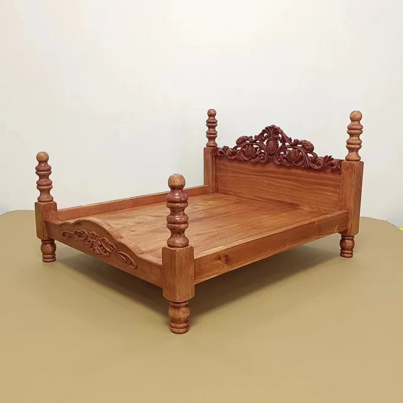 Wood carving finished solid wood pet bed, cat litter and dog bed universal, cat and dog princess bed, dog litter teddy small