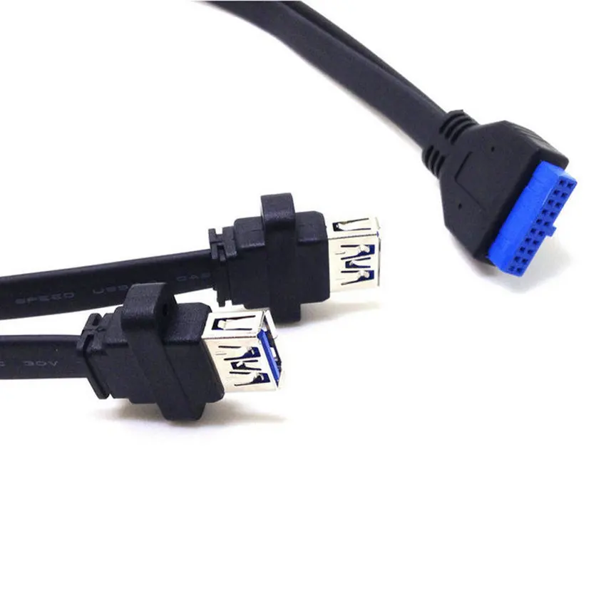 Connector USB 3.0 Panel Mount Dual Port USB 3.0 Female Screw Panel Mount to Motherboard 20 Pin Header Flat Cable Cord NEW