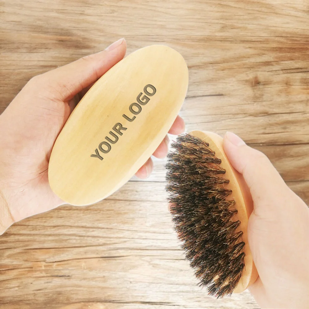 Free Custom LOGO MOQ 10 Pieces Wood Beard Brush with 100% Boar Bristle for Men Facial Hair Whiskers