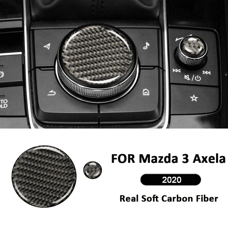

For Mazda 3 Axela 2020 Carbon Fiber 2PCS Car Multimedia Knob Panel Trim Cover Interior Decoration Sticker Auto Accessories