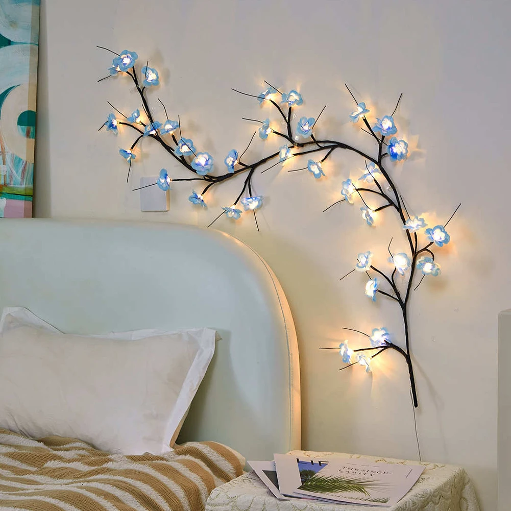 LED Branch Light with Remote Control Artificial Flower Vine Light Bendable DIY Fairy Light USB Plug In for Home Bedroom