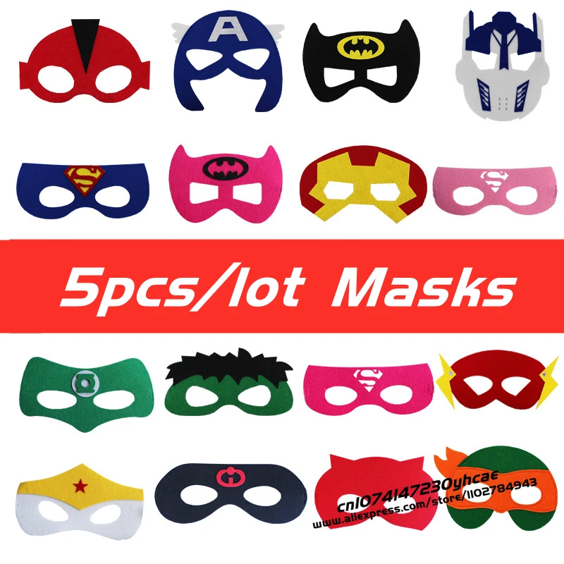 5 Pcs/Lot Halloween Superhero Masks Christmas Birthday Party Dress Up Costume Cosplay Mask For Kids Children Favor Mystery Gift