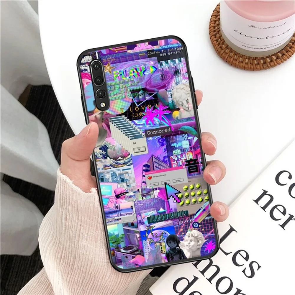 Vaporwave Glitch Anime Phone Case For Huawei P 8 9 10 20 30 40 50 Pro Lite Psmart Honor 10 lite 70 Mate 20lite