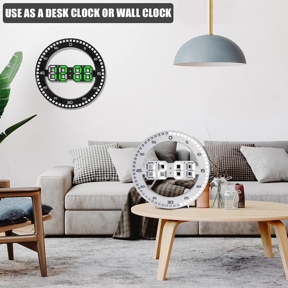 Báo Động Im Lặng Có Lịch Cho Phòng Khách Nhà Trang Trí Đèn LED Đồng Hồ Treo Tường 3D Kỹ Thuật Số Tròn Dạ Quang Nhiệt Kế Đo Nhiệt Độ