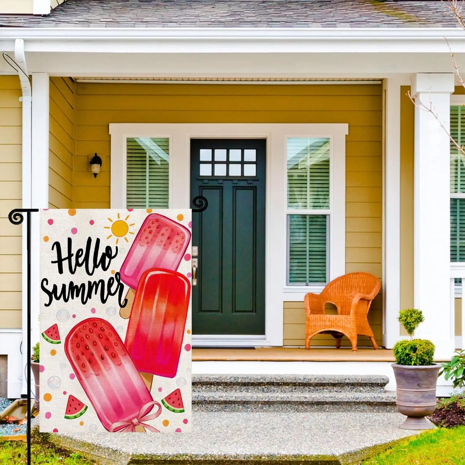 Hello Summer Flag Popsicles Garden Flag 12x18 Inch Double Sided Pink Ice Cream Summer Farmhouse Holiday Outdoor Decoration ﻿ AAS