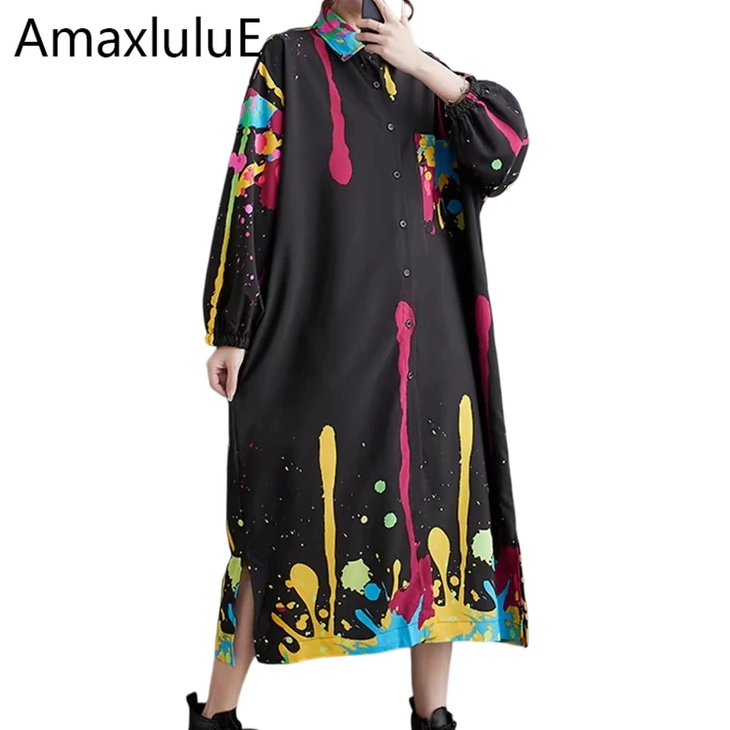 Amax luluE 2025, Herbst, Luxus-Streetwear, Damenmode, lockeres bedrucktes Design, Kleider, Damen, lässig, Vintage, klassisch, lang, Vestidos