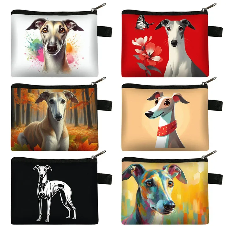 Geli Greyhound Dog Printed Coin Purses Coin Money Bag ID Credit Card Holder Small Wallet Zipper Pouch Clutch Earphone Organizer