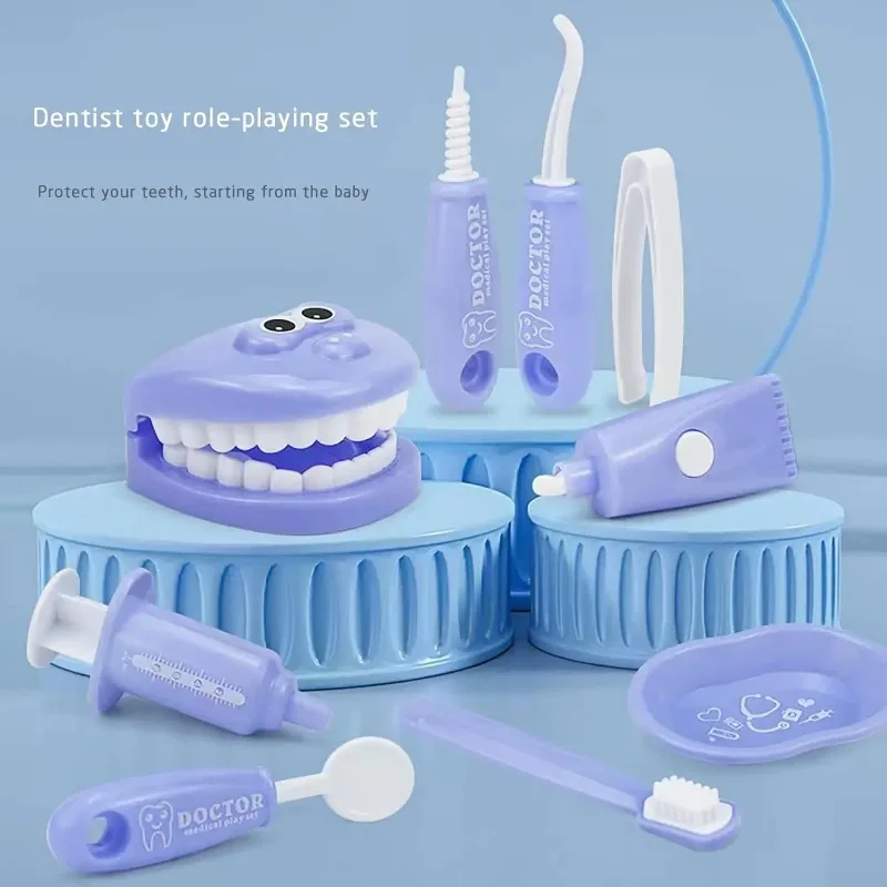 Juego de simulación Dental de plástico de 9 Uds., conjunto médico para niños, hábito de higiene, cultivo, ayuda para enseñanza, juguete de cepillado intelectual