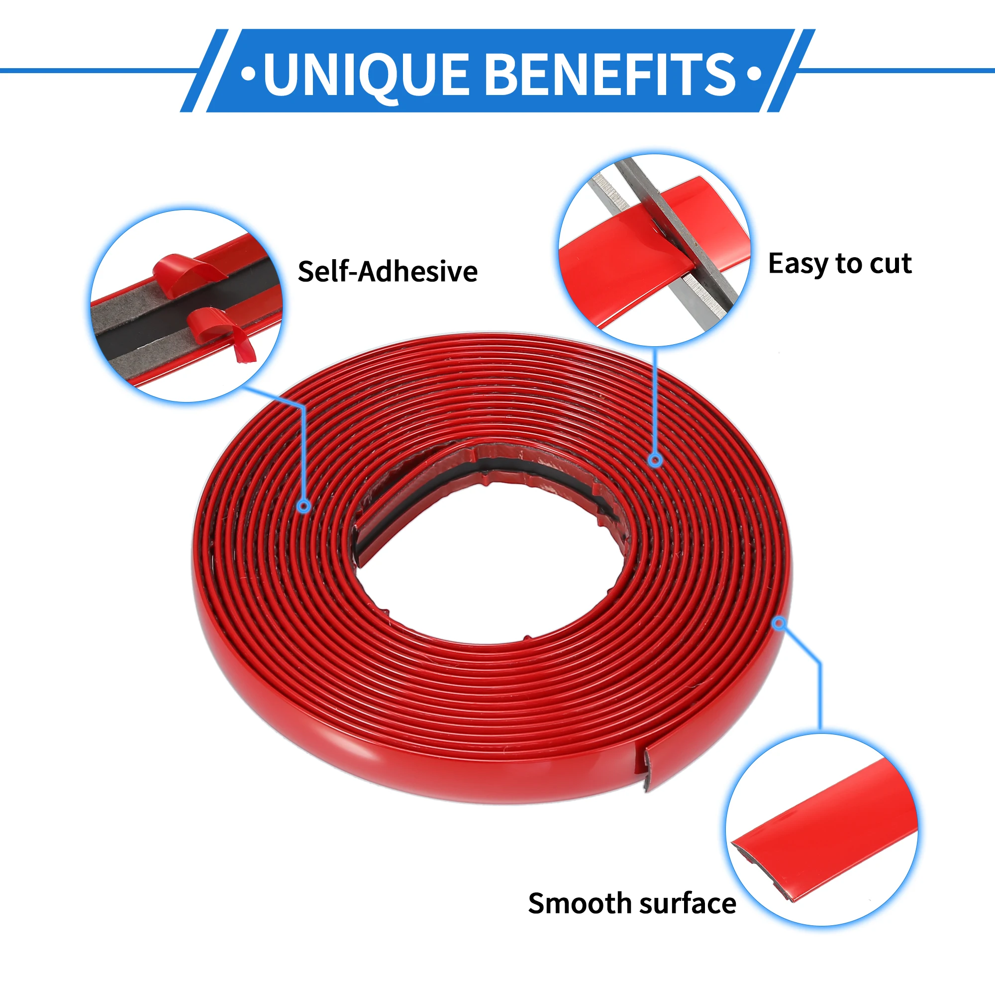 Uxcell 5M Window Chrome Trim Strip Universal for Car Bumper Door Body Self Adhesive Decorative Sticker Self-Adhesive Strip Red