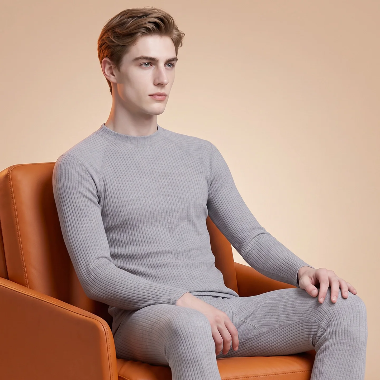 New Design Thermal Underwear Base Layer Set Lightweight Autumn Winter Middle Collor Stripe Stretch Top And Bottom Home Sleep Wea