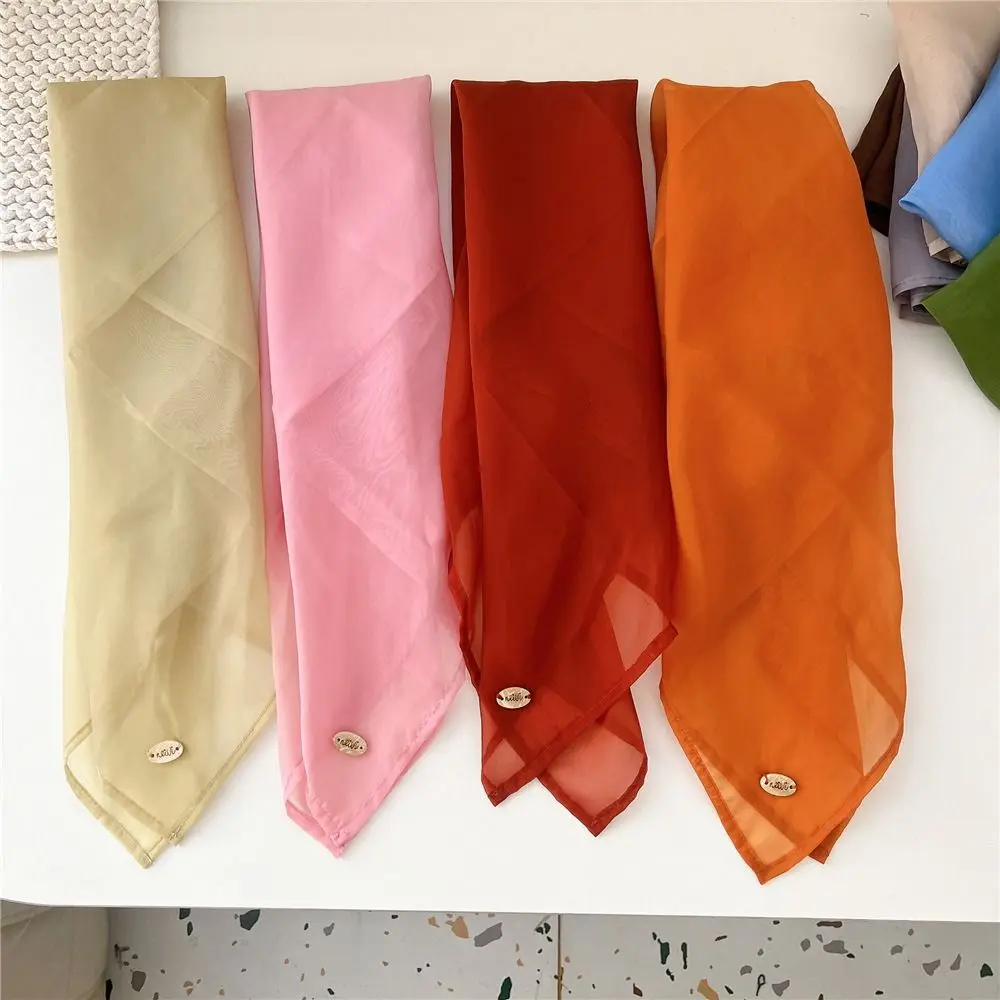 

Solid Color Small Square Scarf Transparent Thin Pure Color Silk Scarf Scarf Hair Band Breathable Cotton Linen Scarves Women