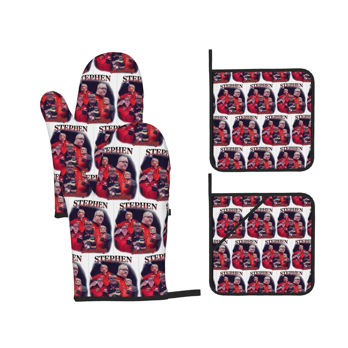 Stephen Bunting Bootleg Oven Mitts and Pot Holder Sets of 4 for Baking Kitchen Cooking Grilling Resistant Non-Slip Gloves