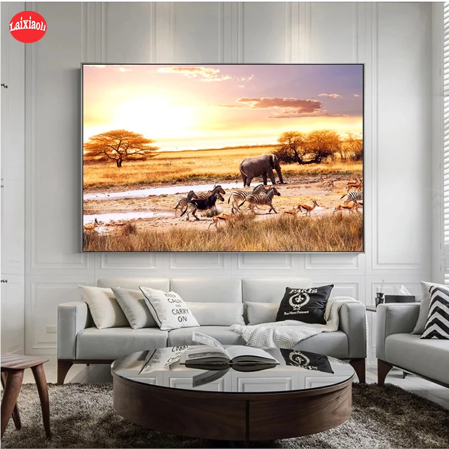 

5d diamond painting African savanna animal landscape diy full square drill diamond embroidery round diamond mosaic view DIY