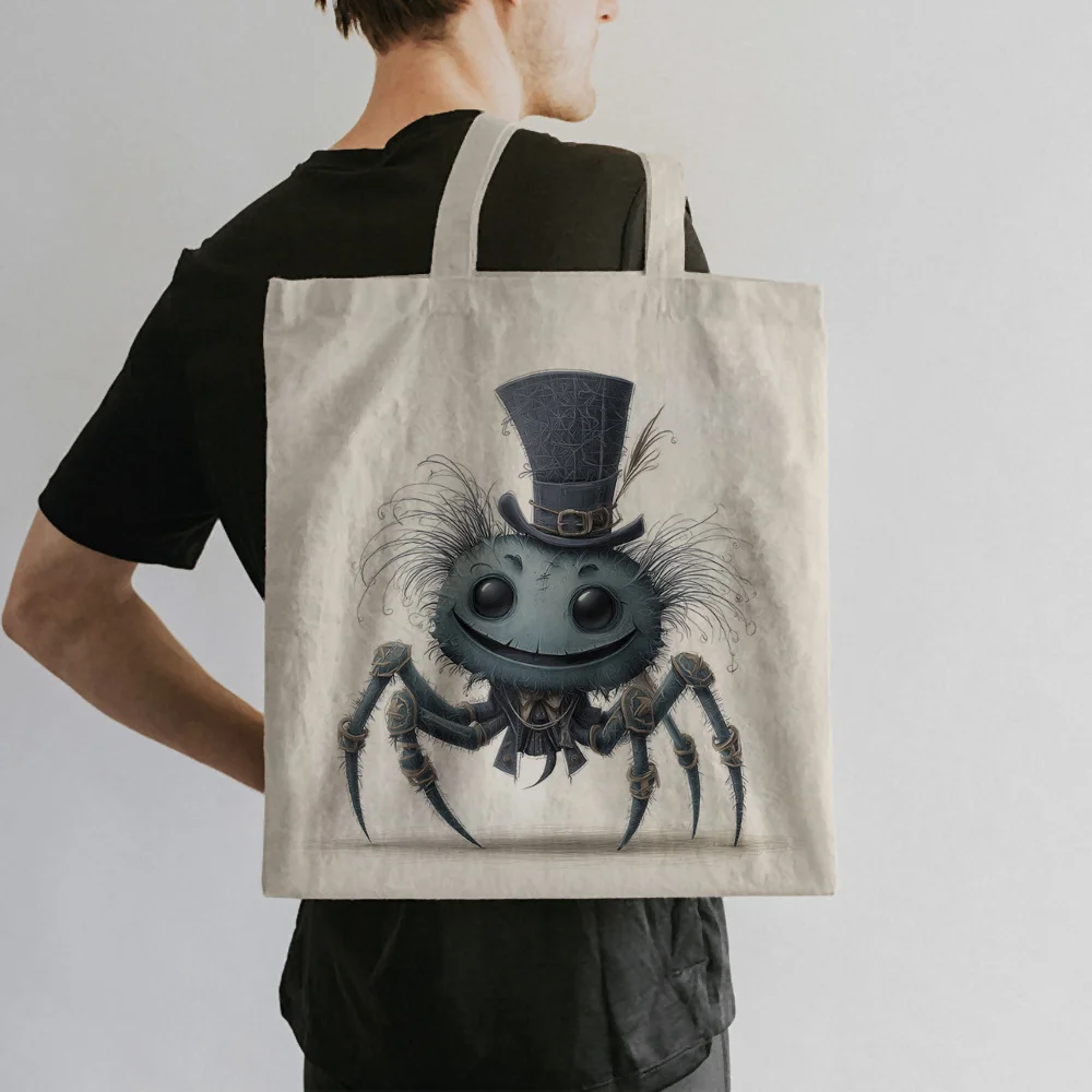 1 unidad, bolso de lona con un diseño moderno de una tarántula, reutilizable para llevar la compra (35,05 cm x 40,13 cm), bolso de hombro de moda para el uso diario.