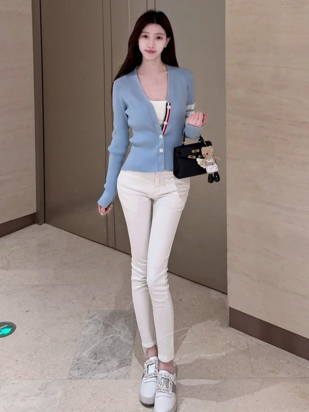 

Женские джинсы Slim Fit с высокой талией в корейском стиле, эластичные, из хлопка, с эффектом подтяжки ягодиц, удлиненные, на одной пуговице