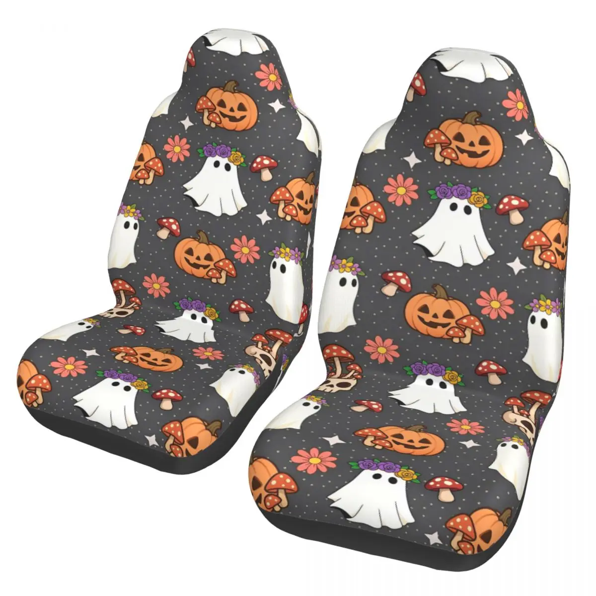 Ghosts Mushroom Skull Universal Car Seat Cover Four Seasons Travel Halloween Pumpkin Car Seat Cushion Fabric Seat Protector