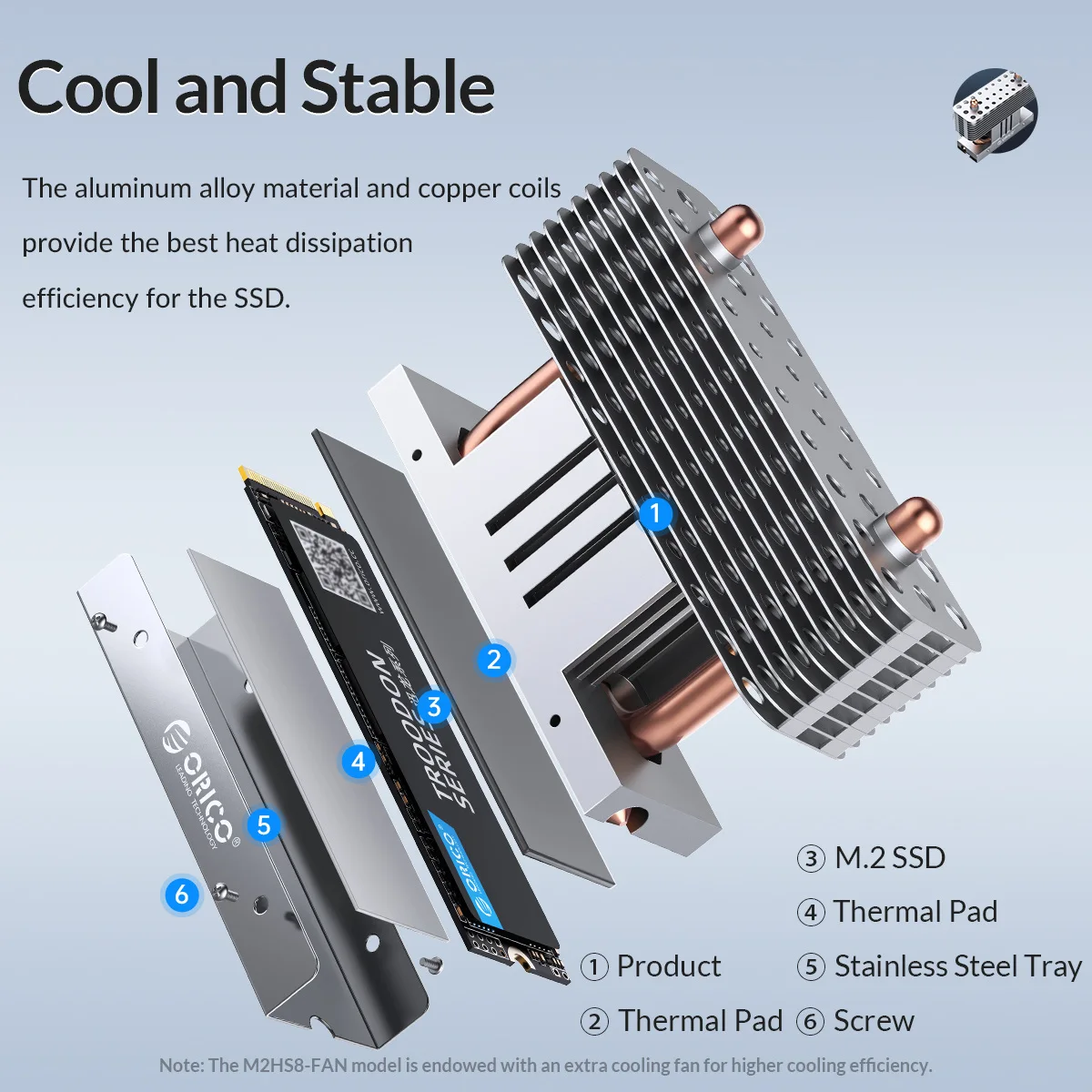 Orico-dissipador de alumínio para pc, radiador com ventilador, tubo de calor, dissipador de alumínio, liga de silício, para pc, ssd 2280, m.2, nvme